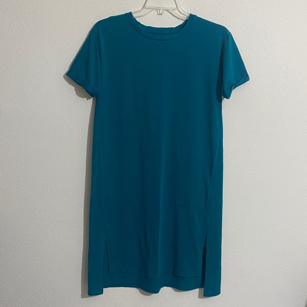 EILEEN FISHER Relaxed Fit Organic Cotton T-shirt Dress w Side Slits & Pockets